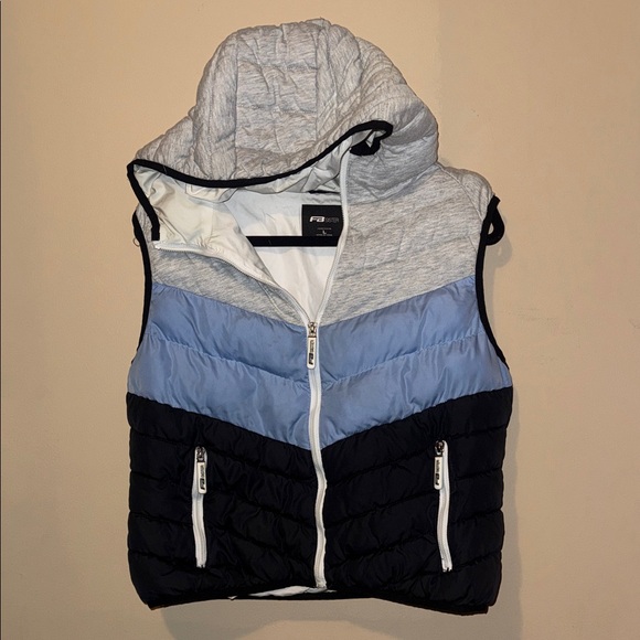 Women's Quilted Vest with Hood - Navy, Blue, Gray - Picture 3 of 9